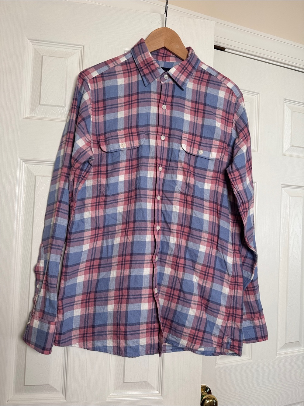 Proper cloth Men's Plaid Button-Up Shirt in Blue and Pink